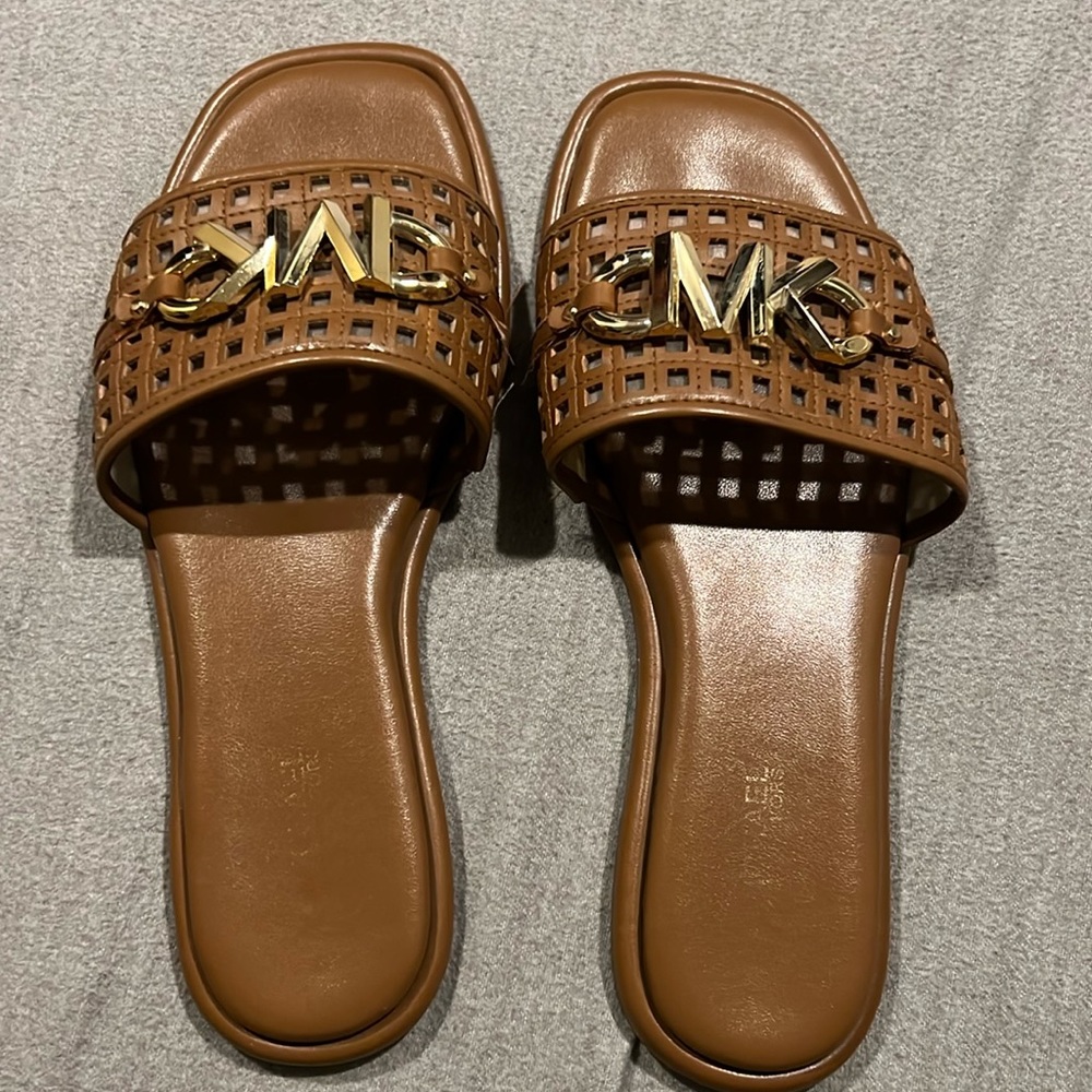 Brown and gold MK sandals